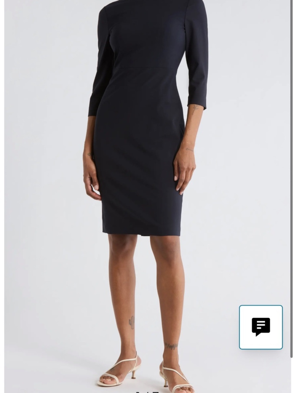 NWT Theory Varetta Black Midi Sheath Dress with Three-Quarter Sleeves